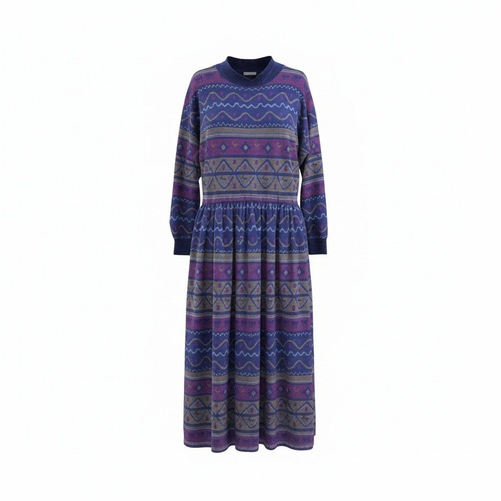 Christian de Castelnau Liquette Dress Medium Purple Geometric Cotton‎ Maxi USA
